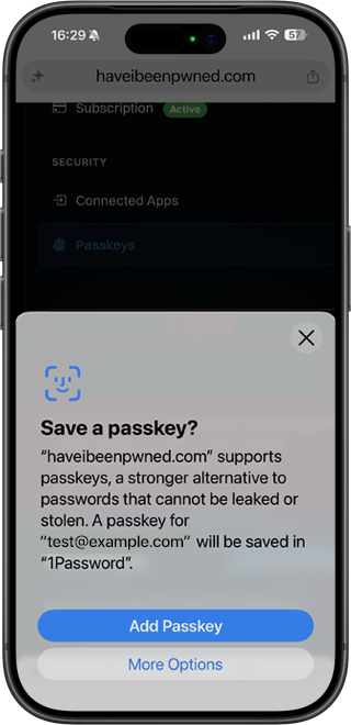 Save a passkey in 1Password