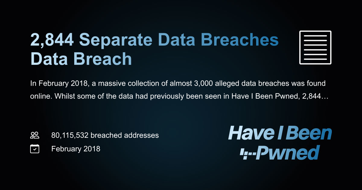 Have I Been Pwned: 2,844 Separate Data Breaches Data Breach
