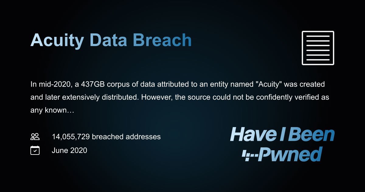 Have I Been Pwned: Acuity Data Breach