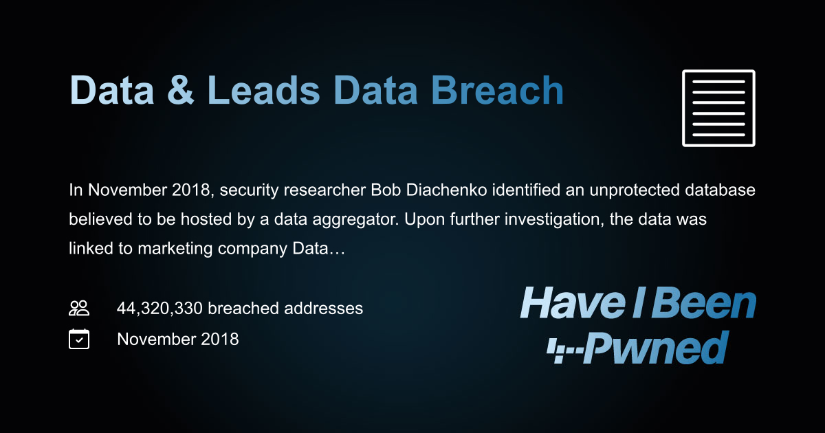 Have I Been Pwned: Data & Leads Data Breach
