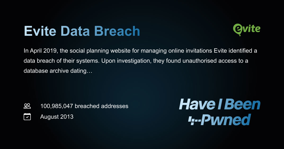 Have I Been Pwned: Evite Data Breach