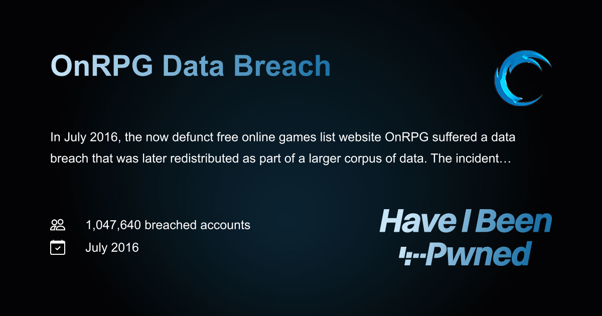 Have I Been Pwned: OnRPG Data Breach