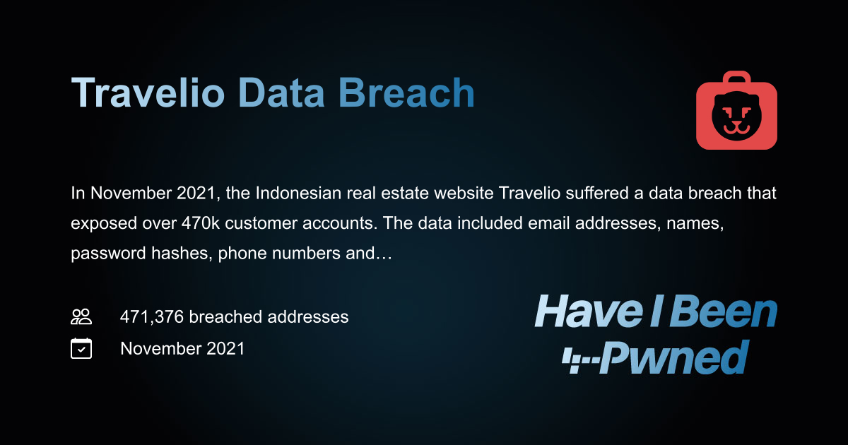 Have I Been Pwned: Travelio Data Breach