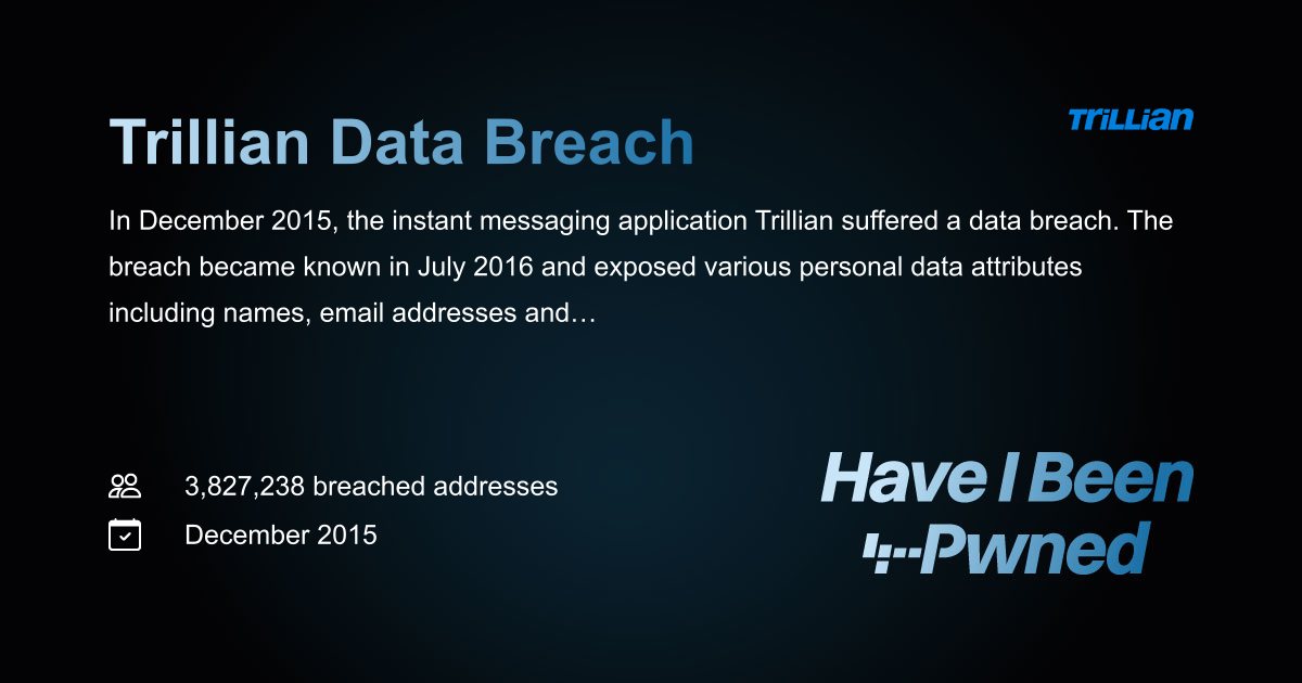 Have I Been Pwned: Trillian Data Breach