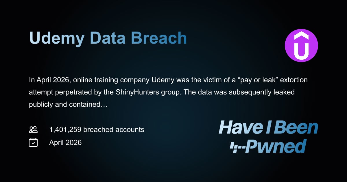 Have I Been Pwned: Udemy Data Breach